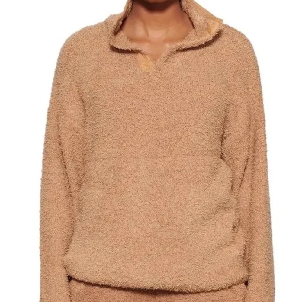 SKIMS camel color cozy teddy knit pullover